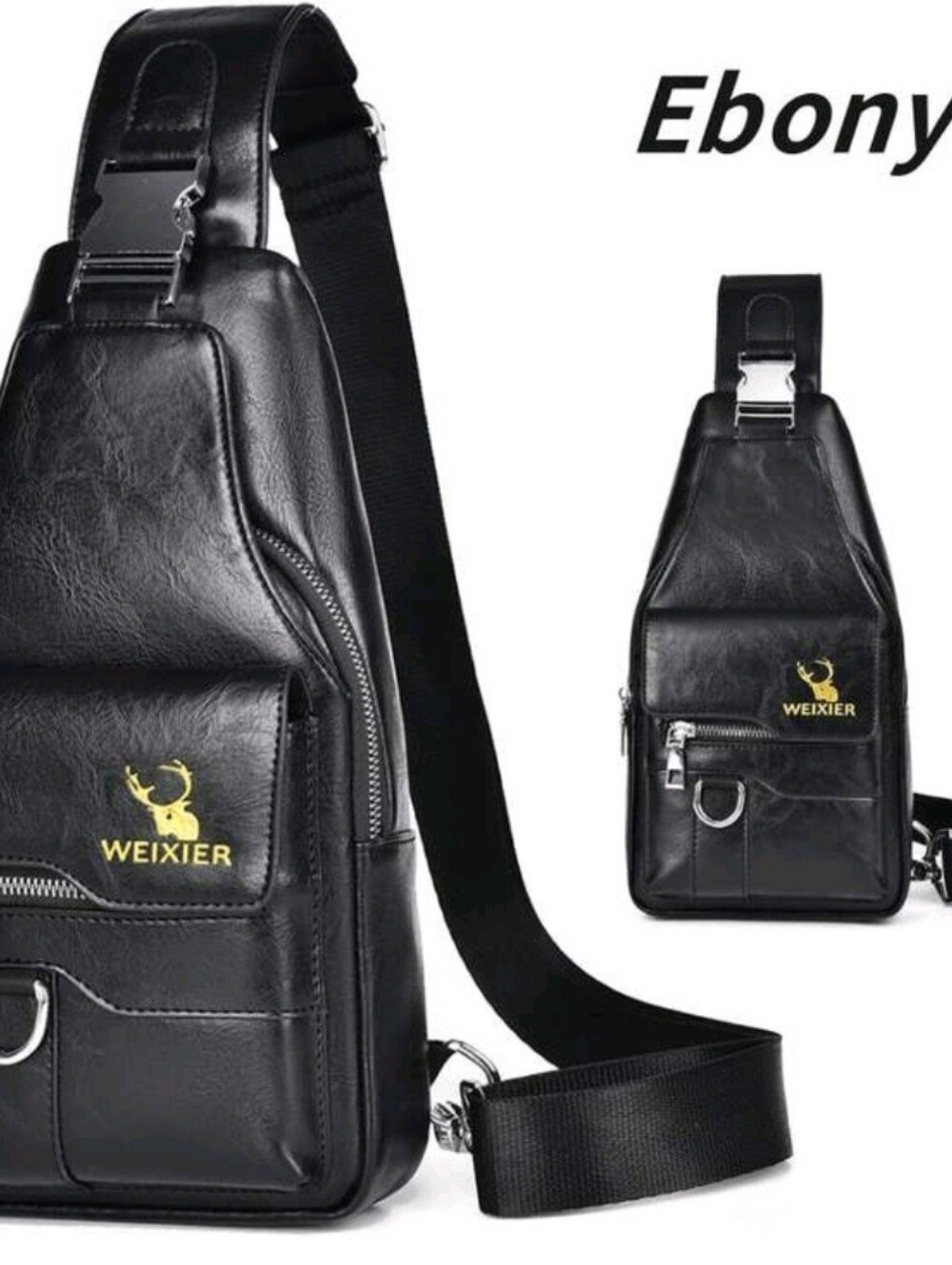 Weixier Black Faux Leather Sling Back Bag, Adjustable, Many Pockets New